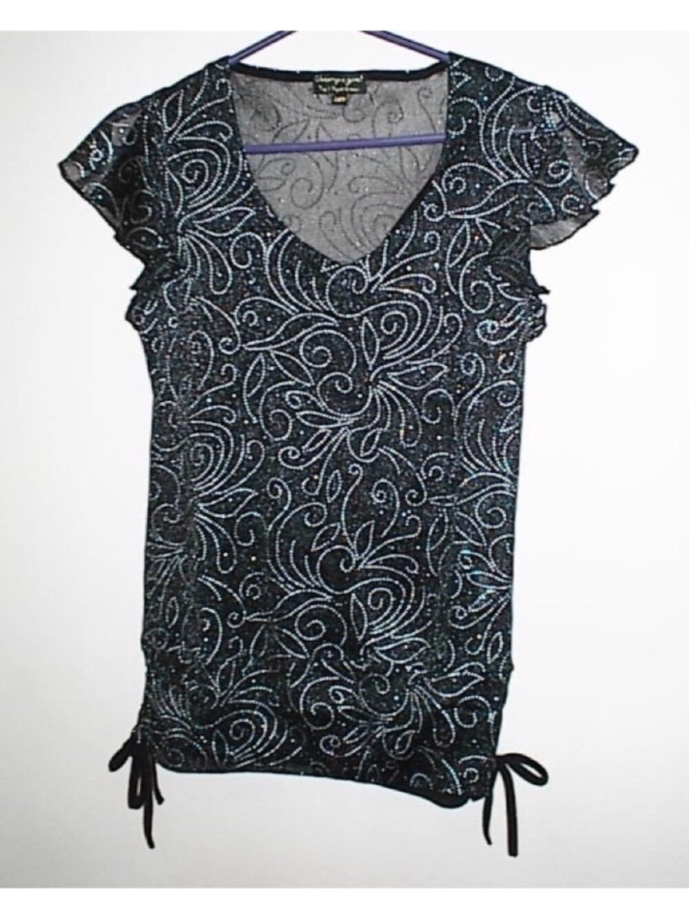 Sleeveless Glitter Swirl V-Neck Tunic - Black